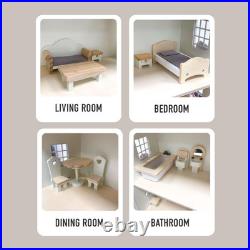 Hooga Wooden Dollhouse with Furniture Set Included, Multi-Level 3-Storey Pretend Hooga Wooden Dollhouse with Furniture Set Included, Multi-Level 3-Storey Pretend