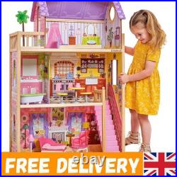 Kayla Wooden Dolls House 3 Storey Design with 10 Accessories for 30 cm Dolls