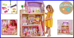 Kayla Wooden Dolls House 3 Storey Design with 10 Accessories for 30 cm Dolls