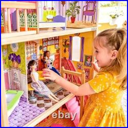 Kayla Wooden Dolls House 3 Storey Design with 10 Accessories for 30 cm Dolls