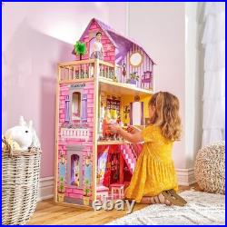 Kayla Wooden Dolls House 3 Storey Design with 10 Accessories for 30 cm Dolls