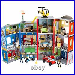 KidKraft Heroes Wooden House Play Set Fire House Police Station 3 Story BWARE