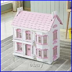 Kid Wooden Dolls House with Furniture & Dolls & Faily Light Dollhouse Girls Gift