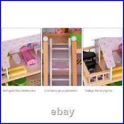 Kids 3 Storey Wooden Doll Play House Mansion With Furniture Accessories Girls Toy