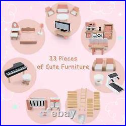Kids DIY Wooden Pretend Dollhouse 7 Room 33PCS Realistic Furniture Accessories Kids DIY Wooden Pretend Dollhouse 7 Room 33PCS Realistic Furniture Accessories