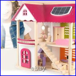Kids Dollhouse Dream Dolls Doll House Wooden Furniture Pink Kids Xmas Toy Gift
