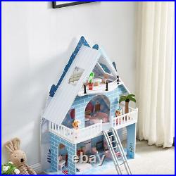 Kids Dollhouse Wooden 3 Storey Larg Dolls House withDolls & Furnitures Playhouse