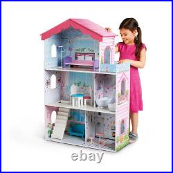 Kids Girls Large Wooden Mansion Doll House Children Pink Sparkle Playhouse GIFT