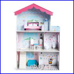 Kids Girls Large Wooden Mansion Doll House Children Pink Sparkle Playhouse GIFT