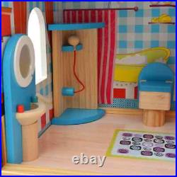 Kids Girls Wooden Doll Mansion 3-Storey Dollhouse 60x30x90 cm Playhouse Gift