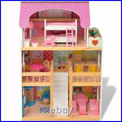 Kids Girls Wooden Doll Mansion 3-Storey Dollhouse 60x30x90 cm Playhouse Gift