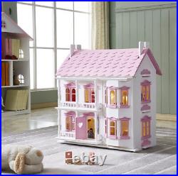 Kids LED Light Up Dollhouse Wooden Playhouse Children Role Play Toys Furniture
