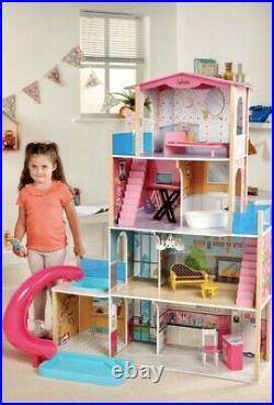 Kids Wooden 4 Storey Doll House Doll Mansion W Furniture Sound Lights Set