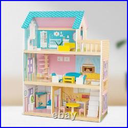 Kids Wooden Dollhouse Children Simulation Play House for Ages 3+ Girls Gifts