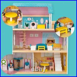 Kids Wooden Dollhouse Easy to Assemble DIY Pretend Dream House Children