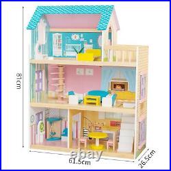 Kids Wooden Dollhouse Easy to Assemble DIY Pretend Dream House Children