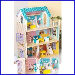 Kids Wooden Dollhouse Easy to Assemble DIY Pretend Dream House Children