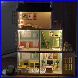 Kids Wooden Dollhouse Playset Parent Child Interaction Dolls House for Girls