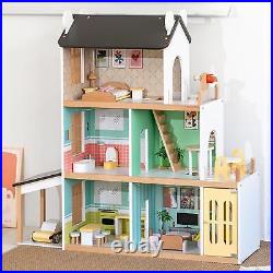 Kids Wooden Dollhouse Playset Parent Child Interaction Dolls House for Girls