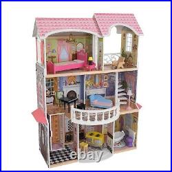 Kids Wooden Dollhouse With 3 Levels Of Play 13 Accessories Toy Home Fun Game