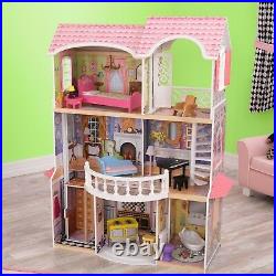 Kids Wooden Dollhouse With 3 Levels Of Play 13 Accessories Toy Home Fun Game