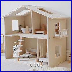 Kids Wooden Dollhouse with Furniture Accessories Wooden Toy House for Kids
