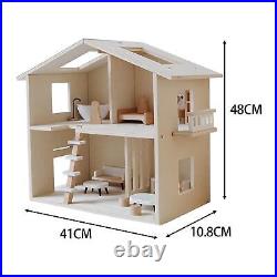 Kids Wooden Dollhouse with Furniture Accessories Wooden Toy House for Kids