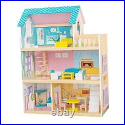 Kids Wooden Dollhouse with Realistic Design 3 Levels Modern Family Dollhouse for