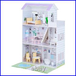 Kids Wooden Dolls House 111.5cm Tall 3 Story Play House With Lift And Furniture