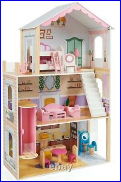 Kids wooden dolls house with furniture and accessories 3 story play house 115cm