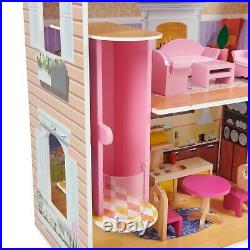 Kids wooden dolls house with furniture and accessories 3 story play house 115cm
