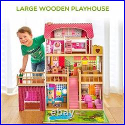 Kinderplay Large Wooden Dolls House Doll House for Girls with