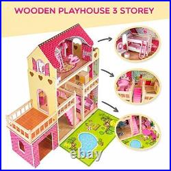 Kinderplay Large Wooden Dolls House Doll House for Girls with