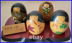 Kokeshi Doll Set Poetry of the Four Seasons Okamoto Usaburo Japanese Sign Stand