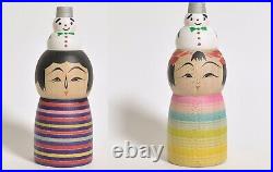 Kokeshi x2 HIRAGA TERUYUKI Snowman 120mm 4.7 sign Japanese wooden doll
