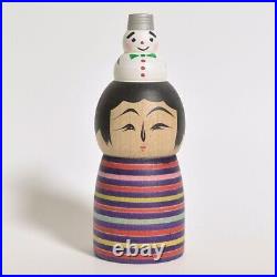 Kokeshi x2 HIRAGA TERUYUKI Snowman 120mm 4.7 sign Japanese wooden doll