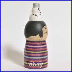 Kokeshi x2 HIRAGA TERUYUKI Snowman 120mm 4.7 sign Japanese wooden doll