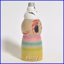 Kokeshi x2 HIRAGA TERUYUKI Snowman 120mm 4.7 sign Japanese wooden doll