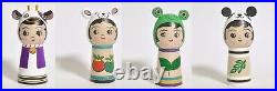 Kokeshi x4 YAMAYA REI Frog Cow Panda White Bear 100mm 4.1 sign hand made craft