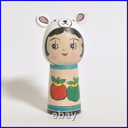 Kokeshi x4 YAMAYA REI Frog Cow Panda White Bear 100mm 4.1 sign hand made craft