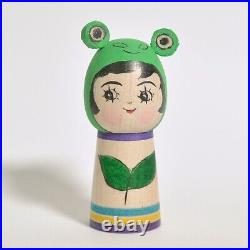 Kokeshi x4 YAMAYA REI Frog Cow Panda White Bear 100mm 4.1 sign hand made craft