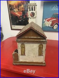 LOFT FIND HANDMADE WOODEN FRET WORK MODEL CHURCH, WITH, LIGHTS, MUSIC, PEOPLE 1950s