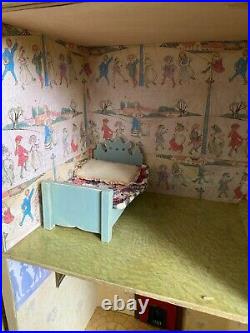 Large 1930's Wooden Vintage Doll House with a few furnishings