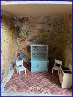 Large 1930's Wooden Vintage Doll House with a few furnishings