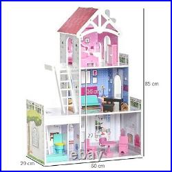 Large 3 Level Dollhouse Furniture Toddler Girls Wooden Doll House Mansion Villa