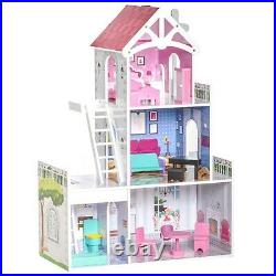 Large 3 Level Dollhouse Furniture Toddler Girls Wooden Doll House Mansion Villa