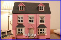 Large 3 Storey Wooden Dolls House With Carpets, Wallpaper And Furniture
