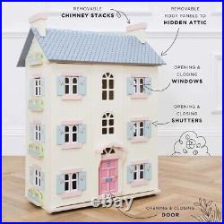 Large 4 Story Wooden Doll House Includes Furnishings & Dolls by Le Toy Van
