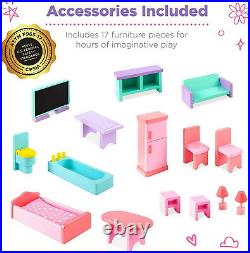 Large Doll House Wooden Barbie DollHouse Kit Furniture Set Girls Gift Playhouse