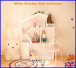 Large Dolls House Wooden Kids Book Shelf White Dollhouse Playroom Storage Rack
